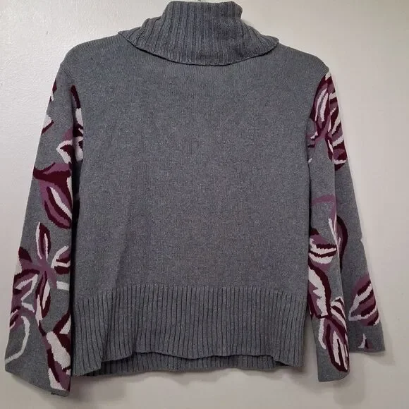 Cabi Eden Gray Purple Floral Bell Sleeve Turtleneck Sweater WOMENs Size M - Picture 6 of 6